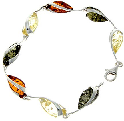 Bracciale in argento Sterling 925 con pietre di ambra baltica autentica, 19,5 cm, GL501, 19.5 cm, Ambra baltica, argento Sterling, Ambra
