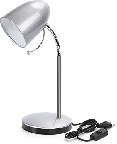 Aigostar - LED-bordslampa， E27(Max 11W)， justerbar flexibel hals， klämma sänglampa för läsning， 1.5 m kabel med strömbrytare， H35cm， silver-， glödlampa ingår ej
