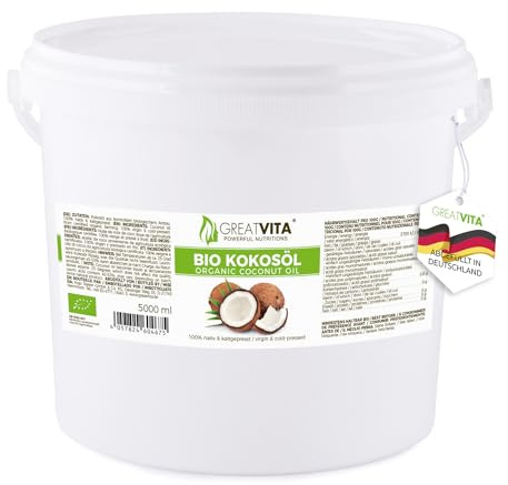 MeaVita Huile de Noix de Coco Biologique Native dans un Seau 5 L