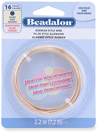 Beadalon German Style Wrapping Wire, Round, Gold Color, 16 Gauge, 2.2 m / 7.2 ft