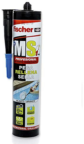 FISCHER, polímero silicona blanco MS profesional, Sellador adhesivo antimoho para juntas bañera, ventanas, grietas, Pegamento fuerte (290 ml)