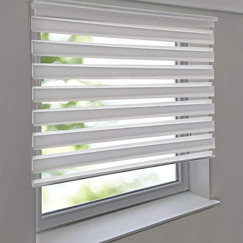 Doppelrollo Premium 90 x 220 cm weiß - Duorollo Vario Seitenzug zum Anschrauben freihängend für Wandmontage und Deckenmontage - inkl. Metallträger