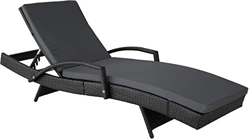 TecTake® Chaise Longue Bain de Soleil en Résine Tréssée Aluminium Résistant Dossier Inclinable sur 5 Positions, Transat Salon de Jardin Exterieur Mobilier de Jardin Chaise Longue Relax Plage