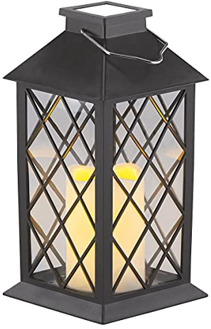 Lunartec Laterne Solar-Lampe: Solar-Laterne mit Deko-Kerze und Flammen-Effekt-LED, 2er-Set (Flammeneffekt-Licht, Kerzenlaternen)