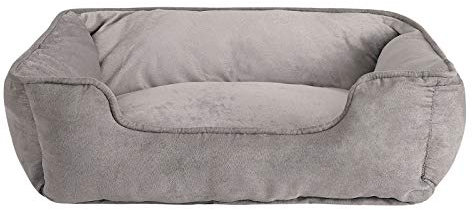 lionto Hundebett 2-in-1 mit komfortablem Einstieg, kuscheliges Heimtierbett zum Wenden für Hunde und Katzen, 80x60 cm, Hundekissen in pflegeleichter Wildlederoptik, grau