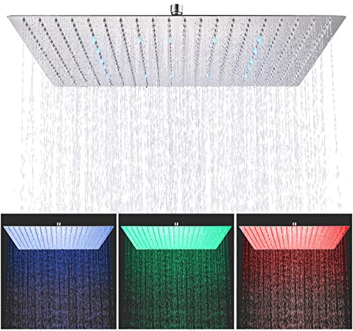 Cesinkin LED-Duschkopf, 40 x 40 cm, verchromt, quadratisch, fest, ultradünn, Hochdruck, Regenkopf, Edelstahl