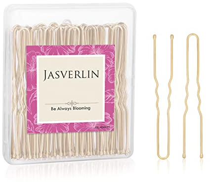 JASVERLIN U Shaped Hair Bobby Pin Blonde, U Hair Pins for Buns Maker Hairpins Updos Long Large Curly Waved Hairstyling Clips for Women Girls Ballet Wedding 2.4inch 100pcs