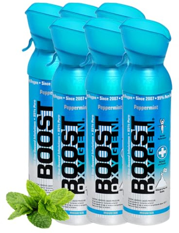 Boost Oxygen Portable Oxygen Cylinder with 95% Oxygen - 30L, 6x5L Oxygen Canister with Oxygen Mask for More Than 600 Inhalations - Portable Oxygen Can, Oxygen for Home use (Peppermint Flavour)