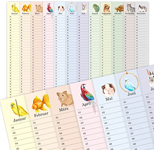 Födelsedagskalender för barn I DIN A3 I väggkalender alltid I året runt I husdjursmotiv färgglada för dagis skola – dv1160
