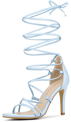 Allegra K Women's Strappy Straps Lace Up Stiletto Sky Blue Heel Sandals 10 M US