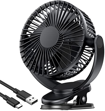 ATEngeus Mini USB Ventilator, 5000mAh Clip Fan, 3-Gang Akku Ventilator, leiser Tischventilator, 360°-Rotation, stabile Klemme für Zuhause, Camping, Laufband und Auto