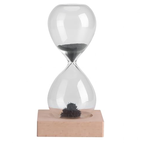 VIFERR Reloj de Arena Magnético, 30 Segundos Reloj de Arena de Cristal con Imán Gris, Polvo de Hierro y Base de Madera para Decoración de Escritorio de Oficina y Hogar