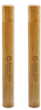 Gaia Guy Custodia da viaggio in bambù, confezione da 2, porta spazzolino portatile in bambù, ideale per viaggi senza plastica, campeggio e vita senza sprechi