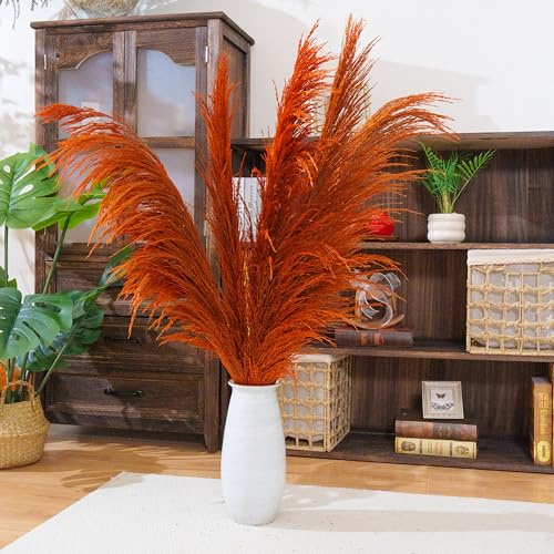 Hierba grande de Pampa naranja quemada, 8 piezas de 80 cm, Hierba grande de Pampa colorida seca Natural, Floral de Pampa Marrón con aroma a flores secas, Planta seca Larga para el Salón