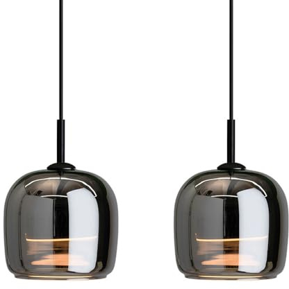 MODEBHD Moderna LED-glas hängande ljuskronor, förpackning med 2, mitten av århundradet stil, svart, med rökgrå munblåst glasskärm, rund glas hängande belysning för c