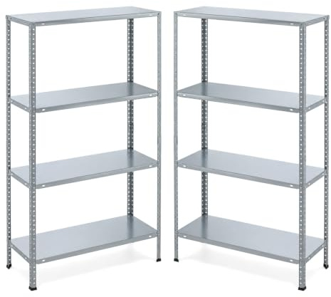 VIRSUS 2 Scaffali in Metallo a 4 Ripiani, Misura 75x30x147 cm, Metallo Galvanizzato, Montaggio Veloce, Scaffalature per Garage, Magazzino, Portata Max 180 kg -4410