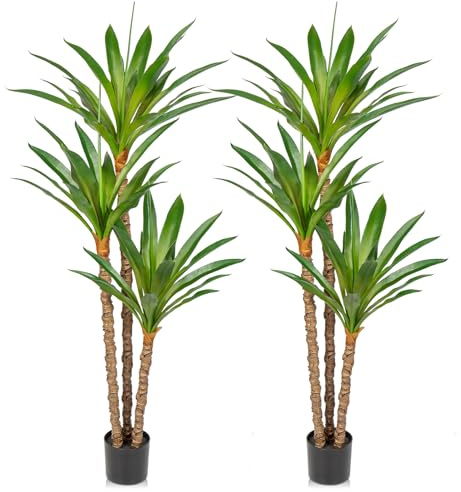 Set de 2 plantas artificiales Yucca de 170 cm, plantas artificiales grandes con 3 cabezas en maceta de plástico, planta artificial grande en maceta para sala de estar, dormitorio, oficina, decoración