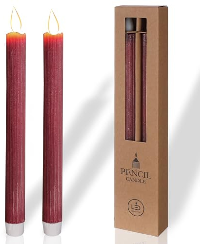 comforder Real Wax LED Taper Candle Electric -Flickering Candles Battery Operated (Set of 2), Electric Candles Flickering with Timer Function (Burgundy Red)
