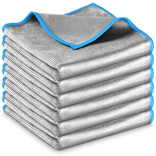 Airlab 6X Fenstertücher Mikrofasertücher Streifenfrei, Ultrafeine Reinigungstücher Glastücher, Mikrofaser Putztücher Poliertuch Lappen für Kristallklare & Streifenfreie Scheiben, Blau, 30x30 cm