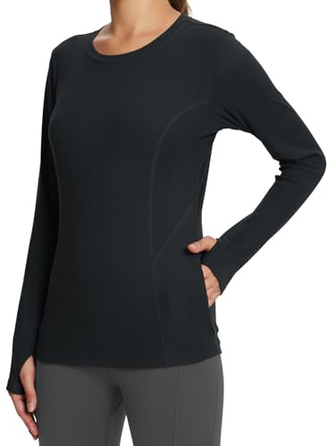 BALEAF Damen Thermo Langarmshirt Thermooberteile Winter Atmungsaktiv Langarm Sportshirt, Negro, L