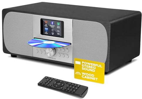 LEMEGA MSY6 Bluetooth Stereo System for Home I Powerful 100W CD Player I FM Radio I Bluetooth Audio Streaming I USB Player I Aux-in I Alarms & Clock I Colour Display I Acoustic Wood Cabinet-Black