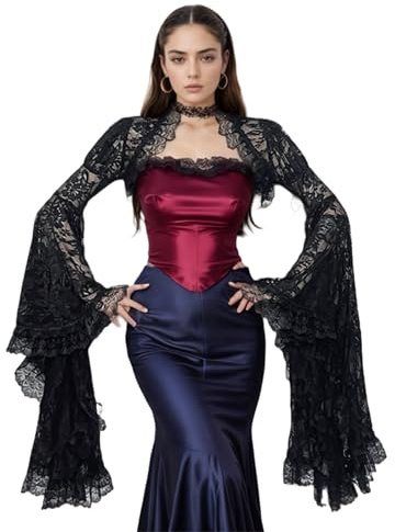 win2win Lace Bolero Shrug Crop Tops for Women Victorian Bell Sleeve Gothic Punk
