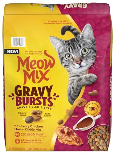 Meow Mix Gravy Bursts Savory Chicken Flavor Mix with Gravy Filled Pieces, Dry Cat Food, 13.5 Pound Bag