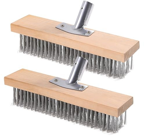 Scopa metallica da strada, 2 spazzole per scopa metallica da 30 cm, scopa in acciaio inox, scopa da giardino, spazzola per la rimozione di muschio da giardino, erbacce, macchie ostinate
