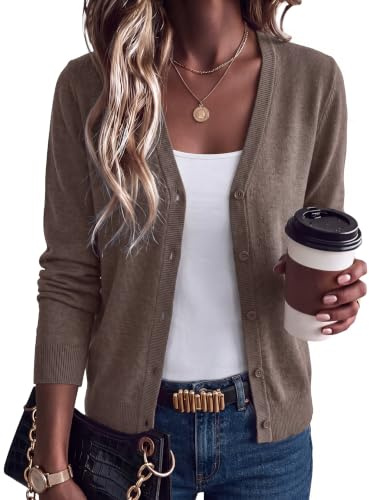 Arach&Cloz Women's Wool Business Casual Fall Cardigan Sweaters Coffee S