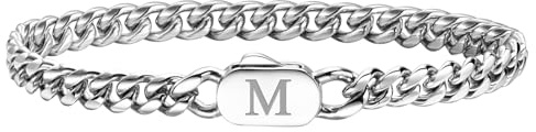 XUANPAI initiala armband för män, A-Z bokstavsarmband silver herrarmband med initialer, rostfritt stål snygg icke-Tarnish Cuban länkarmband för män smycken gåvor, 21 cm, 21cm, Rostfritt stål, Ingen