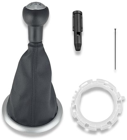 1neiSmartech Kit Pomello Leva Cambio 5 Marce, Cuffia Nera, Ghiera, Cornice Esterna Argento, Adattatore, Compatibile con Citroen C3 2003-2009, OEM 2403CV, 1606400280, 7589T8, 7589V0