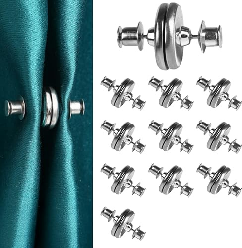 24 Piezas Magnética para Cortina, Plata Pesos de Cortina Botones Magnéticos Plateados Desmontables, Fijadores sin Herramientas para Cortinas, Baño, Cocina, Salón y Oficina