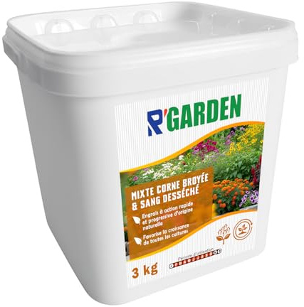 R’GARDEN – Engrais Organique Mixte Corne Broyée & Sang Desséché | Engrais Naturel à Action Rapide et Progressive | Favorise la Croissance de Toutes les Cultures | Fabriqué en France (3 KG)