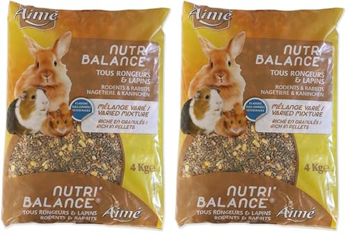 Aime Nourriture Tous rongeurs et Lapins, NUTRI Balance Repas mélange varié, Riche en Pellets granulés, 4KG (Lot de 2)