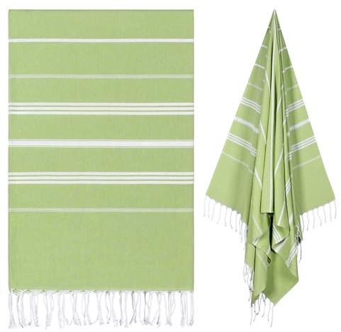 Ouxiaobai Toalla de playa turca de gran tamaño, 40 x 70 pulgadas, secado rápido, sin arena, toallas de playa finas para adultos, toalla de viaje extra grande y ligera, accesorios de playa (verde