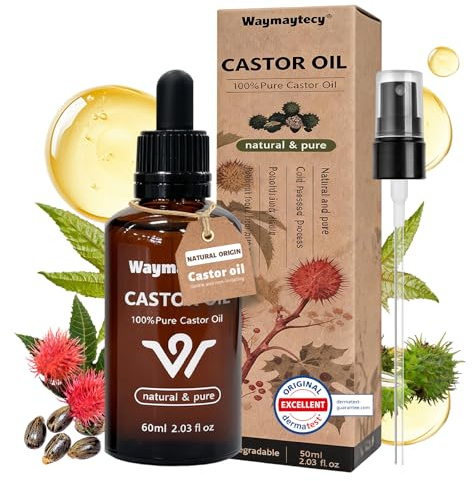 60 ml Aceite de Ricino Organico, Aceite de Ricino Prensado en Frío, Aceites de Ricinos para Pestañas y Cejas, Nutre las Puntas Abiertas, Ideal para Crecimiento Pelo con Cepillos, Unisex