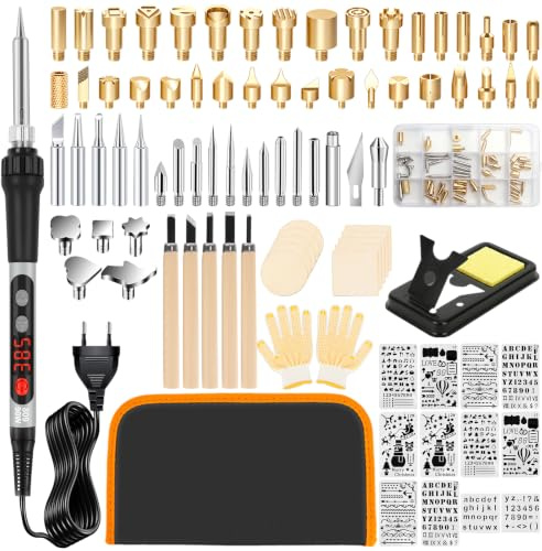 89 PCS Kit de Pyrogravure, Graveur Bois avec 100W Fer à Souder Température Réglable 180-520°C, Pirogravure pour La Sculpture sur Bois, Le Soudage, Bricolage et Soudage DIY