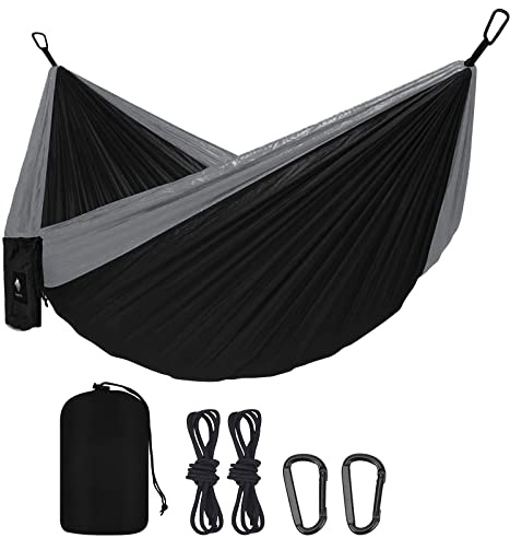 Camping Hammock – 330.7lbs Capacity, Single Person, Lightweight, Portable, Quick Setup, Breathable Nylon with 2 Tree Straps – Ideal for Outdoor Camping, Hiking, Backpacking & Garden