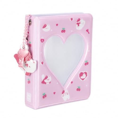 Mini Photo Album, 3 Inch Mini Photocard Binder Heart Hollow Card Binder Cute Style Pink White Cat Card Holder Collectible Album with Pendant 36 Pockets