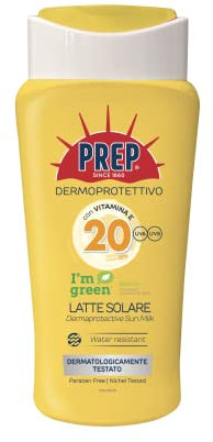 PREP, Latte Solare Dermoprotettivo SPF 20, Protezione Solare Raggi UVA e UVB, Senza Parabeni, Formato 200 ml