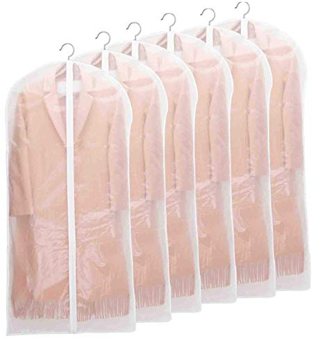 Niviy Kleidersack Lange 6 Stück Mottenschutz Kleidersäcke Anzug,Durchscheinende 60x140cm Atmungsaktiver Stoff, für Anzüge Kleider Mäntel Sakkos Hemden Abendkleider Anzugsack Aufbewahrung kleiderhülle