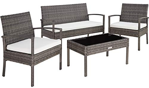 tectake® Poly Rattan Gartenmöbel wetterfest, Gartenset mit 2X Sessel, 1x Gartenbank, 1x Tisch, Outdoor Lounge Möbel Set für Garten, Terrasse und Balkon - grau