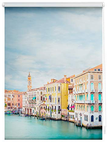 Lichtblick Klemmfix Verdunklungs-Rollo mit Motiv, ohne Bohren, Blickdicht, Seitenzugrollo, Made in Germany, Venedig - Blau 90 x 150 cm