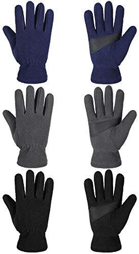Syhood 3 Paires Gants d'Hiver Chauds Enfant Gants en Polaire Douce Mitaines Chaudes pour Garçon Fille (Noir, Bleu Marine, Gris, M)
