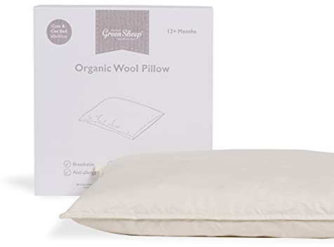 The Little Green Sheep Organic Wool Cot Pillow for Toddlers - Gently Moulding for All-Around Comfort - 40x60cm