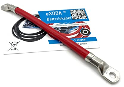 eXODA cavo batteria 50 mm² 20cm con capicorda M8 rosso cavo flessibile 99 percento rame fino a 20160 Watt per auto barca moto applicazioni ideali per usi intensivi
