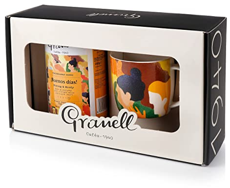 Granell Cafés · 1940 - Pack Regalo Café Buenos Días | Caja Regalo con 1 Bote de Café Molido 100% Arábica Tueste Natural Intenso y Amaderado + Taza de Café