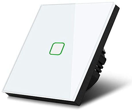 Maclean MCE713W 1-Fach Touch Wechselschalter Lichtschalter Kreuzschalter Wandschalter Treppenschalter mit Farbwechsel LED Hintergrundbeleuchtung Einbauschalter (1-Fach Eckig, Weiß)