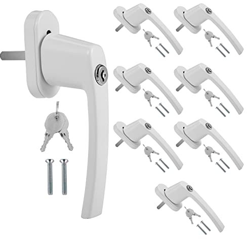 Ikodm Fenstergriffe Abschließbare 8 Fenstergriffe Kindersicherung Fenstersicherung mit 16 Schlüssel, Aluminium Fensterschloss in Stiftlänge 35mm, Verstellbarem Vierkantstift, Weiß