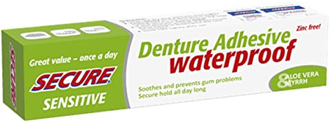 Secure 40g Sensitive Denture Adhesive Waterproof Aloe Vera Cream - Pack of 3